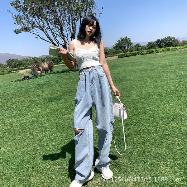 2021 new summer water-washing hole women's jeans walk on legs waist high fine fashion casual pants straight zqkl, Blue
2021 new summer water-washing hole women's jeans walk on legs waist high fine fashion casual pants straight zqkl, Blue
