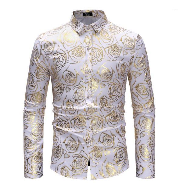 pyjtrl men fashion rose print shirts1, White;black