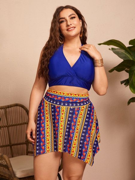 3pack plus floral halter bikini swimsuit & beach skirt 70ct#, Black
3pack plus floral halter bikini swimsuit & beach skirt 70ct#, Black