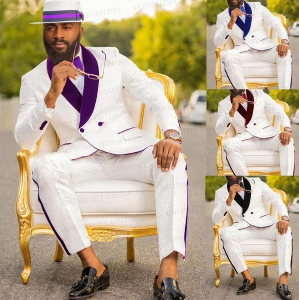 2020 purple velvet shawl lapel suit men white wedding groom suits double breasted costume homme 2 pieces jacket with pants set1, White;black
2020 purple velvet shawl lapel suit men white wedding groom suits double breasted costume homme 2 pieces jacket with pants set1, White;black