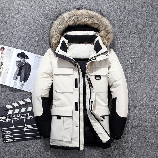 mimi men's thickened warm windproof men's fashion work clothes hooded real hair collar medium length down coat issued by men, Black
mimi men's thickened warm windproof men's fashion work clothes hooded real hair collar medium length down coat issued by men, Black