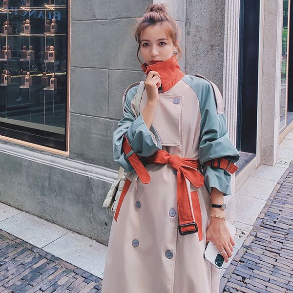 women long trench new patchwork autumn winter coat windbreaker light weight casual lady's windbreak collection 201031, Tan;black
women long trench new patchwork autumn winter coat windbreaker light weight casual lady's windbreak collection 201031, Tan;black
