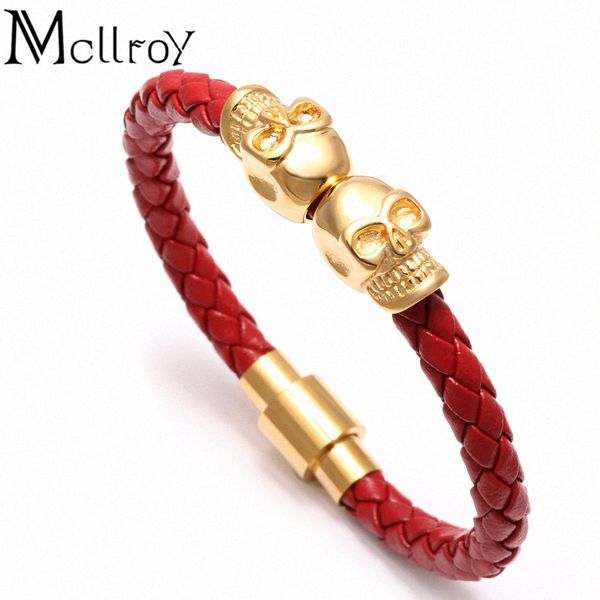 mcllroy 19/20cm men leather jewelry black genuine leather gold stainless titanium steel double skull bracelet bangles vphd#, White
mcllroy 19/20cm men leather jewelry black genuine leather gold stainless titanium steel double skull bracelet bangles vphd#, White