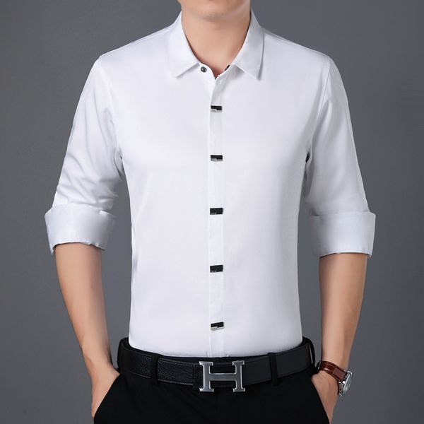 long sleeve men's middle-aged solid color spring and autumn thin fit non iron casual korean fashion shirt, White;black
long sleeve men's middle-aged solid color spring and autumn thin fit non iron casual korean fashion shirt, White;black