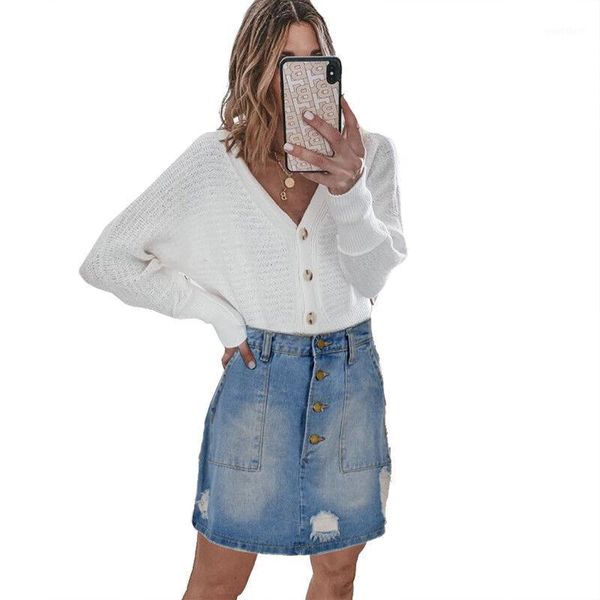 2021 new fashion women's skirt mini denim high-waisted skirt korean a-line buttons hole wrap for women1, Black
2021 new fashion women's skirt mini denim high-waisted skirt korean a-line buttons hole wrap for women1, Black