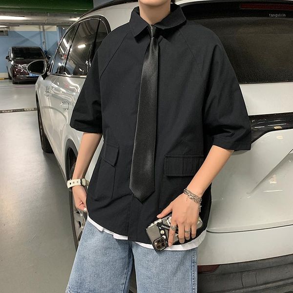 summer tie dress shirt men's fashion solid color business casual shirt men streetwear wild loose short sleeve mens -2xl1, White;black
summer tie dress shirt men's fashion solid color business casual shirt men streetwear wild loose short sleeve mens -2xl1, White;black