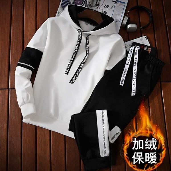 set of men's sportswear new a autumn and winter hooded sweater suit student plush thickened coat, Gray
set of men's sportswear new a autumn and winter hooded sweater suit student plush thickened coat, Gray