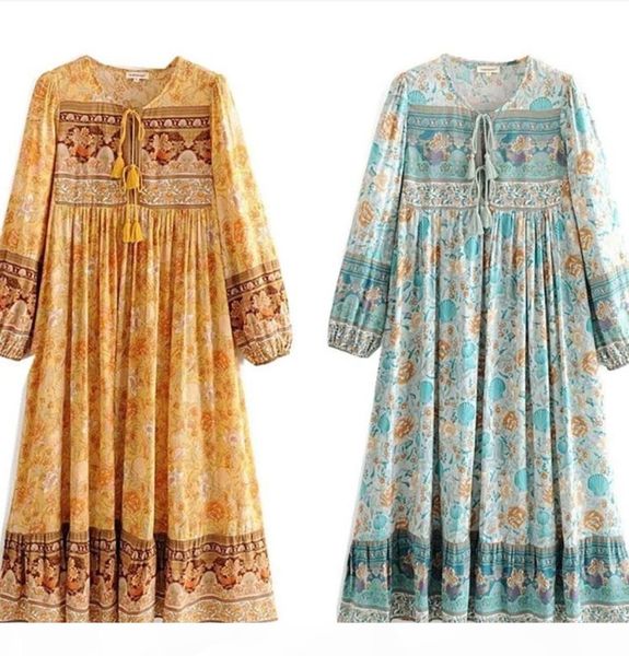 2020 women beach floral print maxi dress v neck long sleeve vintage bohemian vacation vestidos spring summer loose casual boho dresses, Black;gray
2020 women beach floral print maxi dress v neck long sleeve vintage bohemian vacation vestidos spring summer loose casual boho dresses, Black;gray