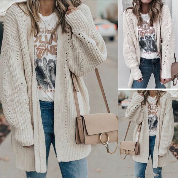 2020 fall/winter european and american new products women's hollow long loose cardigan sweater, White;black
2020 fall/winter european and american new products women's hollow long loose cardigan sweater, White;black