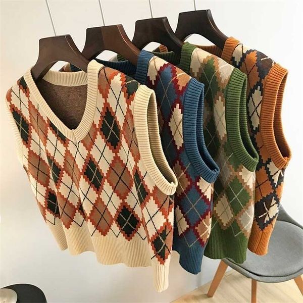 women vest v-neck college rhombus sleeveless vests sweater women's knit winter fashion for 211220, Black;white
women vest v-neck college rhombus sleeveless vests sweater women's knit winter fashion for 211220, Black;white