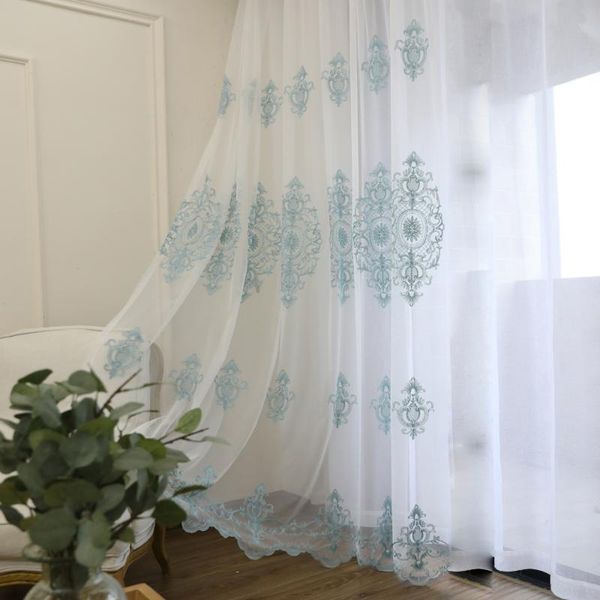 curtain & drapes mesh fabric yarn blue european luxury embroidery screens tulle sheer balcony curtains for living room bedroom finished 
curtain & drapes mesh fabric yarn blue european luxury embroidery screens tulle sheer balcony curtains for living room bedroom finished