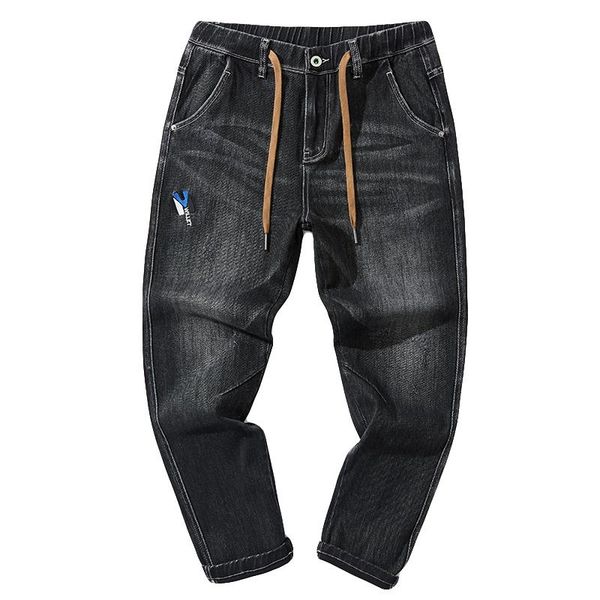2021 autumn new men's jeans harem loose pants with stretch elastic waist plus size 28-42 black jeans men, Blue