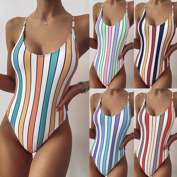 2021 new women's vertical striped one-piece swimsuits color blocking low neck triangle sling swimwear for beach, White;black
2021 new women's vertical striped one-piece swimsuits color blocking low neck triangle sling swimwear for beach, White;black