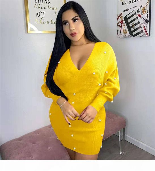 women autumn winter dress v neck long sleeve solid pearl above knee dress fashion slim night club bandage mini dresses, Black;gray
women autumn winter dress v neck long sleeve solid pearl above knee dress fashion slim night club bandage mini dresses, Black;gray