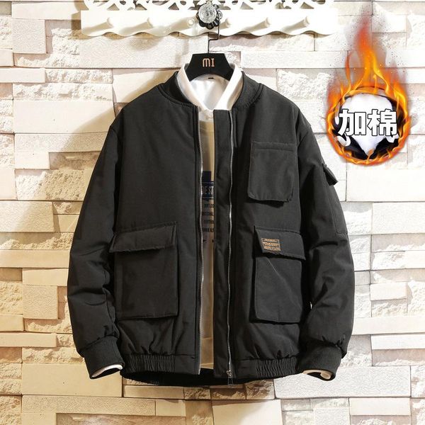 winter workwear cotton coat ins thin brand baseball uniform fat coat men plus-sized korean-style cotton-padded clothes, Black 
winter workwear cotton coat ins thin brand baseball uniform fat coat men plus-sized korean-style cotton-padded clothes, Black