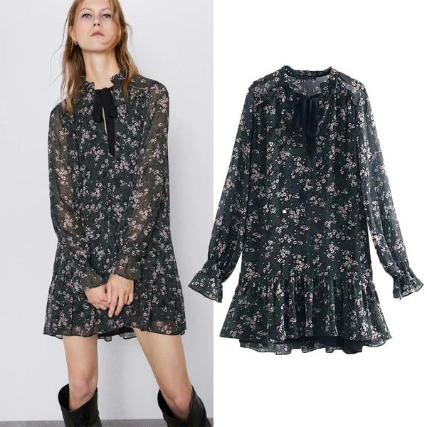 estenala women ruffle bow tie mini floral print dress vintage long sleeve casual loose pleated dress ruffles party vestido, Black;gray
estenala women ruffle bow tie mini floral print dress vintage long sleeve casual loose pleated dress ruffles party vestido, Black;gray