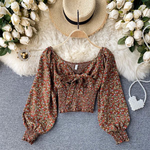 2021 new singiny female floral blouse sweet bow neck puff elastic ruched autumn boho printing streetwear short kfoa, White
2021 new singiny female floral blouse sweet bow neck puff elastic ruched autumn boho printing streetwear short kfoa, White