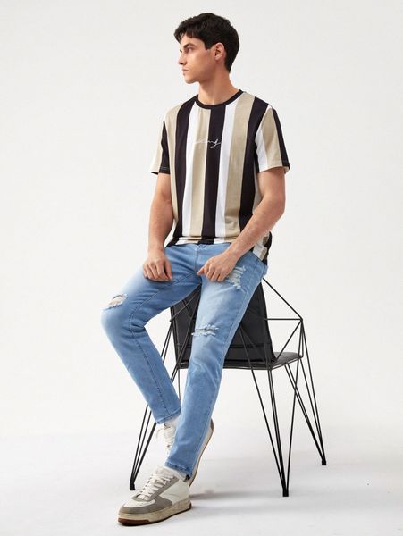 men letter & striped graphic tee a89i#, White;black
men letter & striped graphic tee a89i#, White;black
