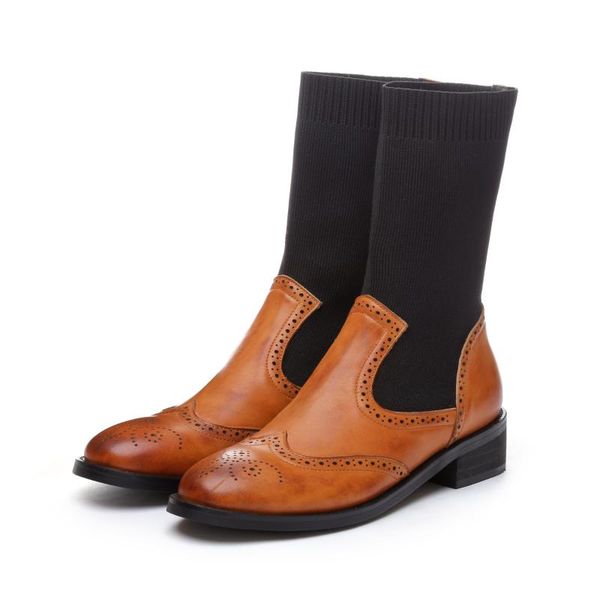 boots women's genuine leather stretch knitting patchwork slip-on flats ankle carving retro vintage autumn short booties shoes, Black
boots women's genuine leather stretch knitting patchwork slip-on flats ankle carving retro vintage autumn short booties shoes, Black