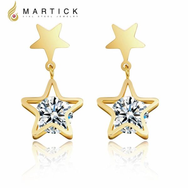 martick gold-color dual five-pointed star cz fashion drop earrings rose gold factory price prevent allergy e169, Silver
martick gold-color dual five-pointed star cz fashion drop earrings rose gold factory price prevent allergy e169, Silver