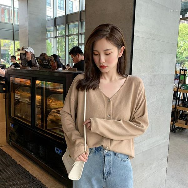 korean solid color v-neck knitted sweater cardigan women all-match temperament single-breasted long sleeved, White
korean solid color v-neck knitted sweater cardigan women all-match temperament single-breasted long sleeved, White