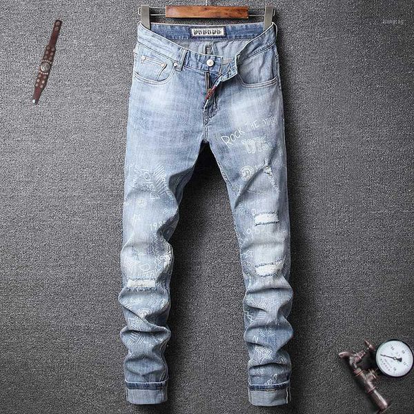 fashion streetwear men jeans light blue color printed designer ripped jeans men night club punk pants slim fit hip hop1
fashion streetwear men jeans light blue color printed designer ripped jeans men night club punk pants slim fit hip hop1