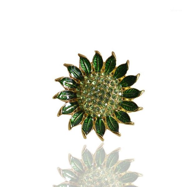 

fashion vintage brooch sunflower brooches for women gold green leaves broches mujer rhinestone flowers pins broach x16191, Gray