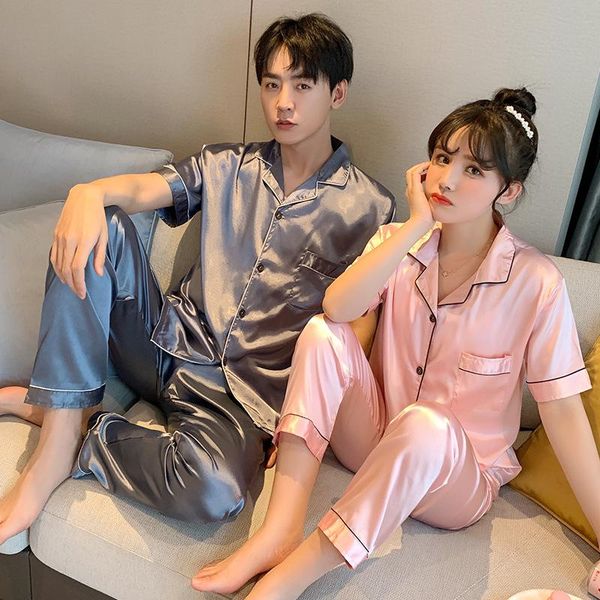 spring luxury couple satin silk pajamas sets family pijama lover night suit summer men & women casual home clothing sleepwear, Black;brown
spring luxury couple satin silk pajamas sets family pijama lover night suit summer men & women casual home clothing sleepwear, Black;brown