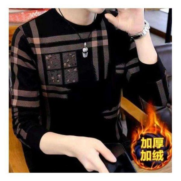 2020 new long-sleeved t-shirt men's trendy sweater plus velvet thick autumn and winter round neck sweater, White;black
2020 new long-sleeved t-shirt men's trendy sweater plus velvet thick autumn and winter round neck sweater, White;black