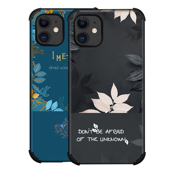 silk fiber emboss painting flower shockproof phone case for iphone 12 mini 11 pro xs max xr x 7 8 plus