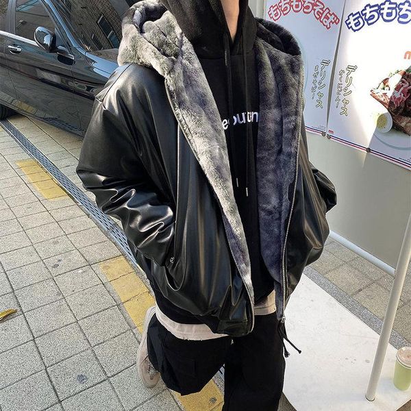 winter thick leather jacket men's warm fashion casual hooded coat parka men loose korean double-sided short coat mens clothes, Black
winter thick leather jacket men's warm fashion casual hooded coat parka men loose korean double-sided short coat mens clothes, Black