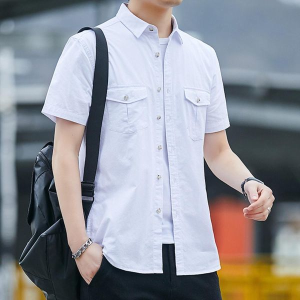 summer new japanese casual shirt organ pocket plain color men's short sleeve shirt simple slim pure cotton short sleeve shirt, White;black
summer new japanese casual shirt organ pocket plain color men's short sleeve shirt simple slim pure cotton short sleeve shirt, White;black