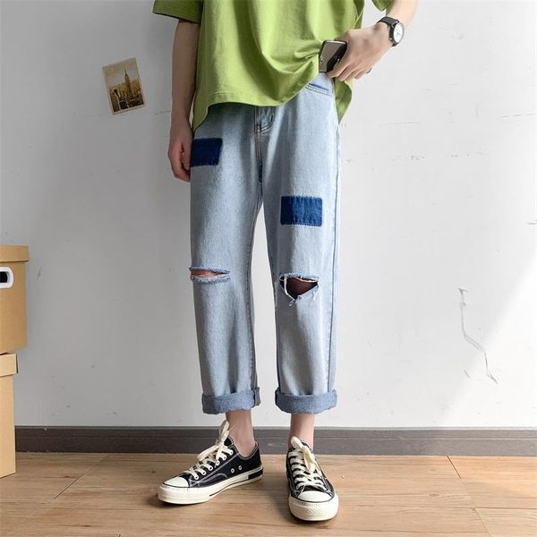 summer ripped patch jeans men's fashion washed retro casual straight jeans pants men streetwear wild hip hop denim trousers mens1, Blue
summer ripped patch jeans men's fashion washed retro casual straight jeans pants men streetwear wild hip hop denim trousers mens1, Blue