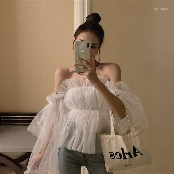 women's blouses & shirts women's mesh blouse summer korea casual slash neck bare shoulders fresh female 2021 elegant chic women bl, White
women's blouses & shirts women's mesh blouse summer korea casual slash neck bare shoulders fresh female 2021 elegant chic women bl, White