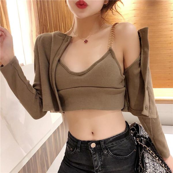 women's jackets autumn fashion two piece set clothing solid v-neck chains spaghetti strap crop +long sleeve coats sexy, Black;brown
women's jackets autumn fashion two piece set clothing solid v-neck chains spaghetti strap crop +long sleeve coats sexy, Black;brown
