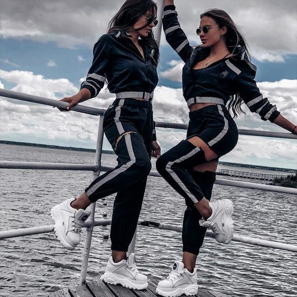 women reflective jacket long sleeve reflective strip bomber jacket punk chic night vision hooded coat zipper outwear 2020, Black;white
women reflective jacket long sleeve reflective strip bomber jacket punk chic night vision hooded coat zipper outwear 2020, Black;white