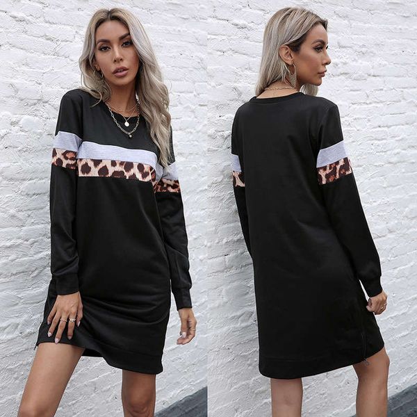 leopard print stitching dress women's autumn and winter new slim fitting round neck contrast a-line skirt, Black;gray
leopard print stitching dress women's autumn and winter new slim fitting round neck contrast a-line skirt, Black;gray