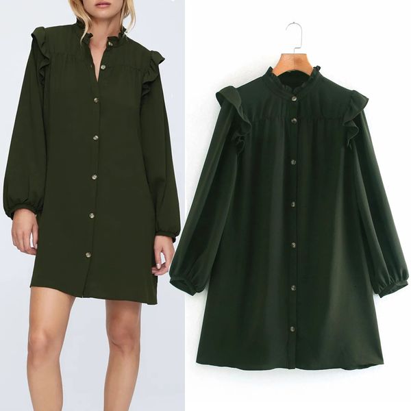 2021 new green ruffle shoulder mini fashion button up o neck long puff sleeve dress women loose casual ladies dresses g0wb, Black;gray
2021 new green ruffle shoulder mini fashion button up o neck long puff sleeve dress women loose casual ladies dresses g0wb, Black;gray