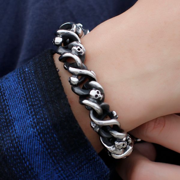 vintage black casting stainless steel biker skull link chain bracelet bangle 13mm 8.66'' 84g for mens jewelry
vintage black casting stainless steel biker skull link chain bracelet bangle 13mm 8.66'' 84g for mens jewelry
