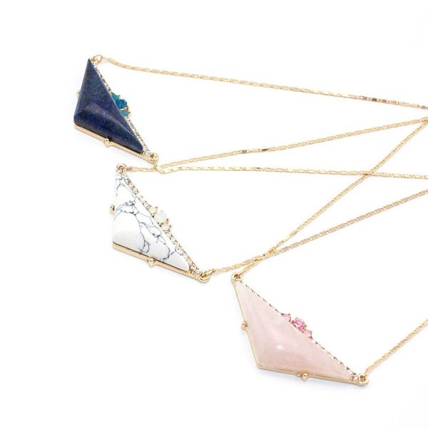pendant necklaces triangle rose pink quartz lapis lazuli natural stone gold chain geometric accessories jewelry, Silver
pendant necklaces triangle rose pink quartz lapis lazuli natural stone gold chain geometric accessories jewelry, Silver