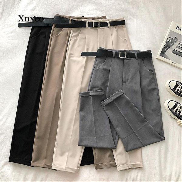 high waist women pants casual loose vintage with sashes suit pants korean black curl harem, Black;white
high waist women pants casual loose vintage with sashes suit pants korean black curl harem, Black;white