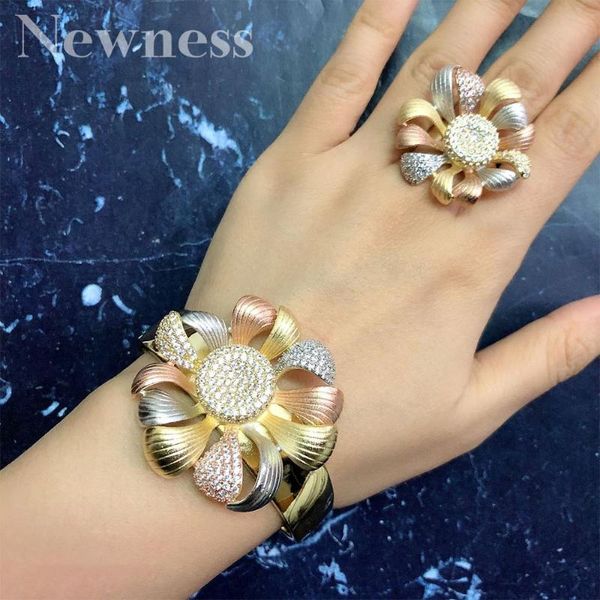 newness luxury large bloom flower bracelet bangle and ring set for women engagement wedding party, Silver
newness luxury large bloom flower bracelet bangle and ring set for women engagement wedding party, Silver
