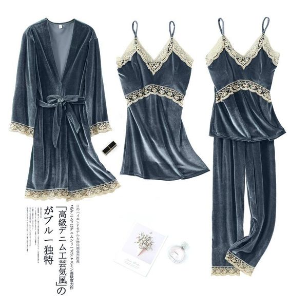 4 pieces winter velvet keep warm women's robes lace sleepwear cardigan long sleeve home clothes sets bathrobe suit pyjama, Black;red
4 pieces winter velvet keep warm women's robes lace sleepwear cardigan long sleeve home clothes sets bathrobe suit pyjama, Black;red