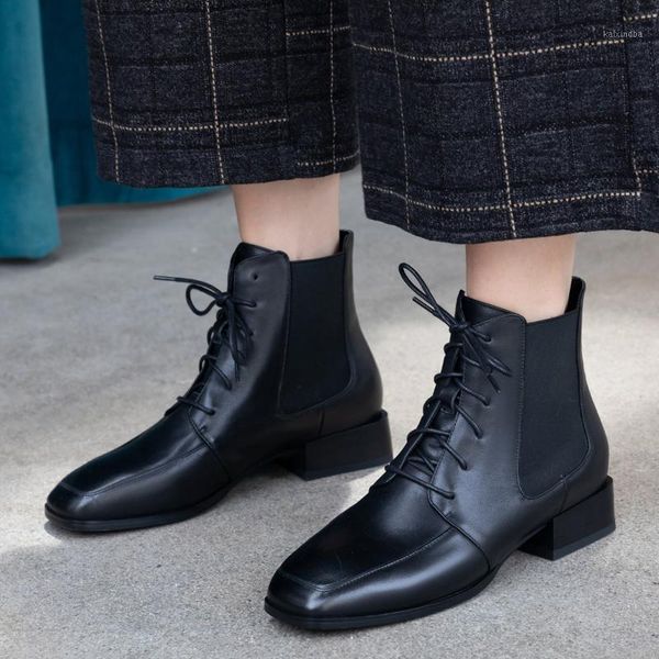 boots women's genuine leather lace-up ankle med heel soft comfortable short booties sqaure toe female footwear shoes for women1, Black
boots women's genuine leather lace-up ankle med heel soft comfortable short booties sqaure toe female footwear shoes for women1, Black