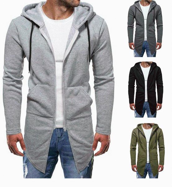 autumn men's solid color hooded cardigan long sleeve zipper casual fitting irregular hem hoodie for sports with side pockets, Black
autumn men's solid color hooded cardigan long sleeve zipper casual fitting irregular hem hoodie for sports with side pockets, Black