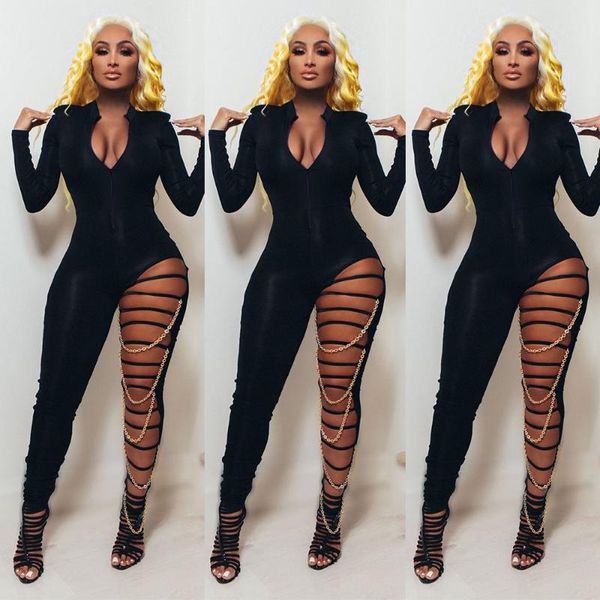 cutubly black jumpsuit solid jumpsuits for women zipper holes chain deep v neck long sleeve hollow out club rompers fashion, Black;white
cutubly black jumpsuit solid jumpsuits for women zipper holes chain deep v neck long sleeve hollow out club rompers fashion, Black;white