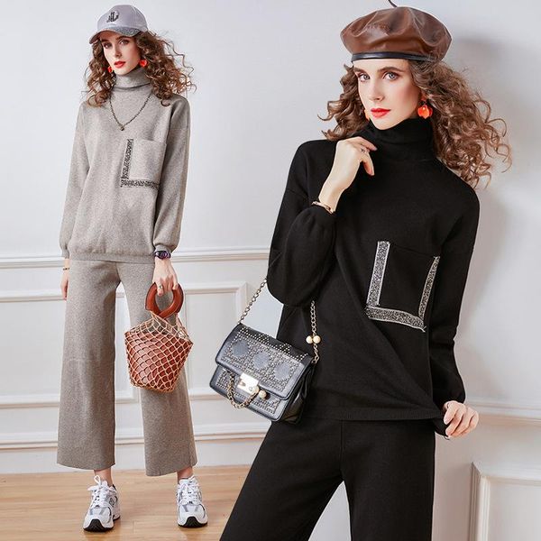 women's tracksuits autumn winter tracksuit fashion casual turtleneck sweater and elastic trousers suit knitted two piece set wide leg p, Gray
women's tracksuits autumn winter tracksuit fashion casual turtleneck sweater and elastic trousers suit knitted two piece set wide leg p, Gray
