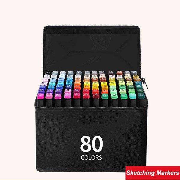 30/40/60/80 Colors Alcohol Markers Pen Double-tip Sketching Markers Skating Oily Brush Pencils Drawing Set Manga Art Supplies Vt1998