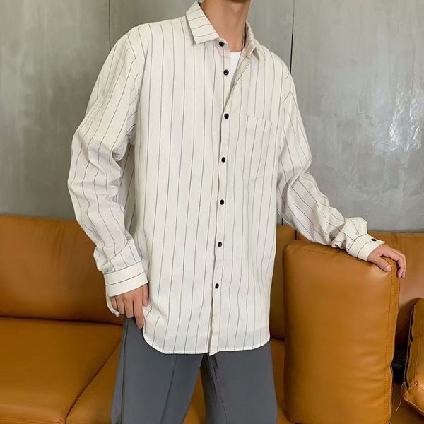 long sleeve striped men's loose korean jacket versatile summer thin student youth casual shirt, White;black
long sleeve striped men's loose korean jacket versatile summer thin student youth casual shirt, White;black