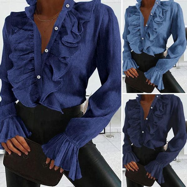 women's blouses & shirts elegant loose and 2021 casual women fashion vonda solid retro long flare sleeve work ladies blusas s-5xl, White
women's blouses & shirts elegant loose and 2021 casual women fashion vonda solid retro long flare sleeve work ladies blusas s-5xl, White